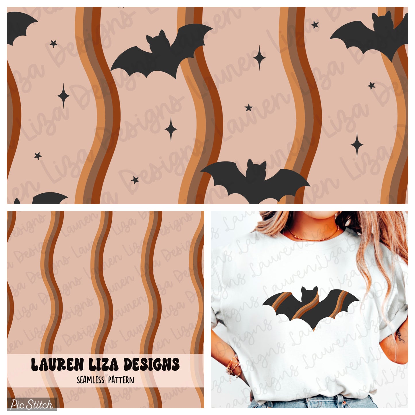BUNDLE - Bats on Wavy Stripes + Wavy Stripes Coordinate + Bat PNG