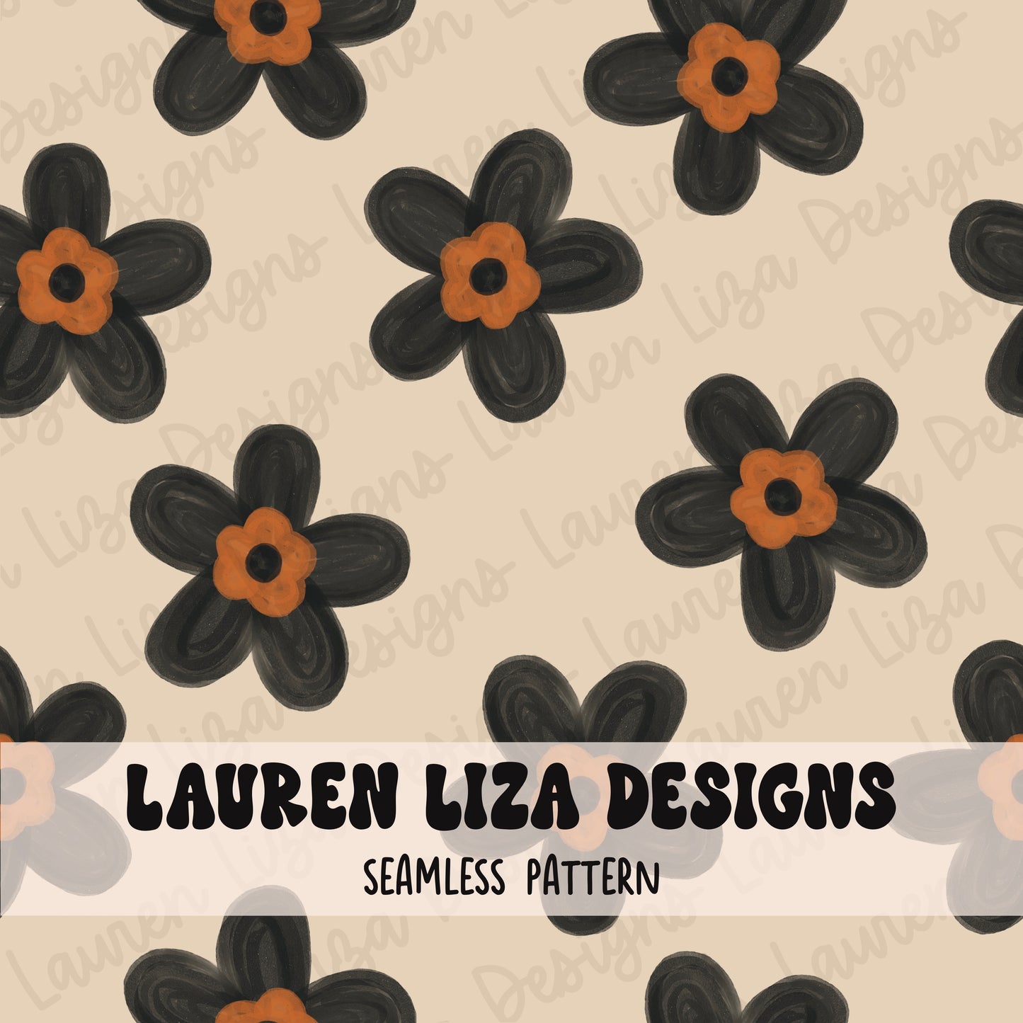 Black and Orange Watercolor Flowers