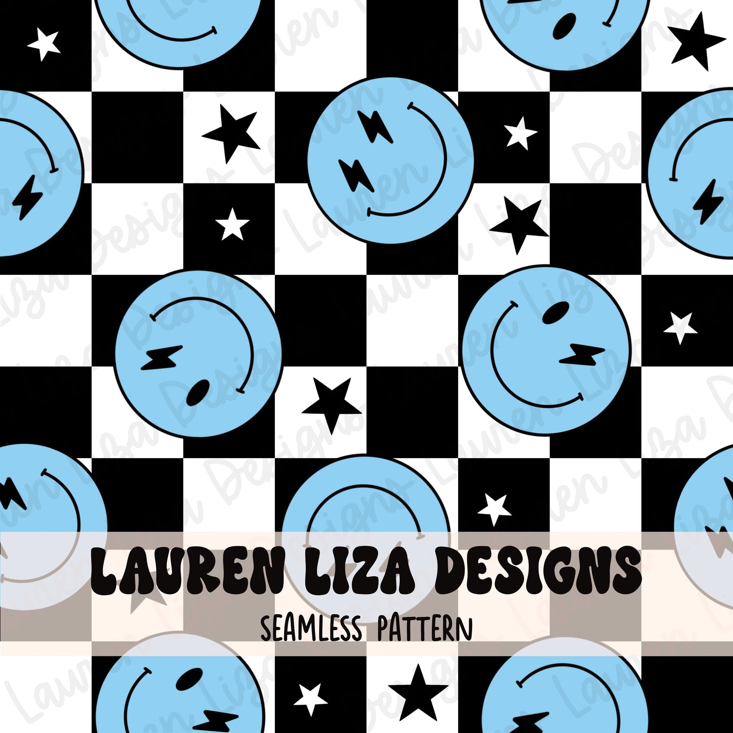 Blue Smiley Faces and Stars on Checkers