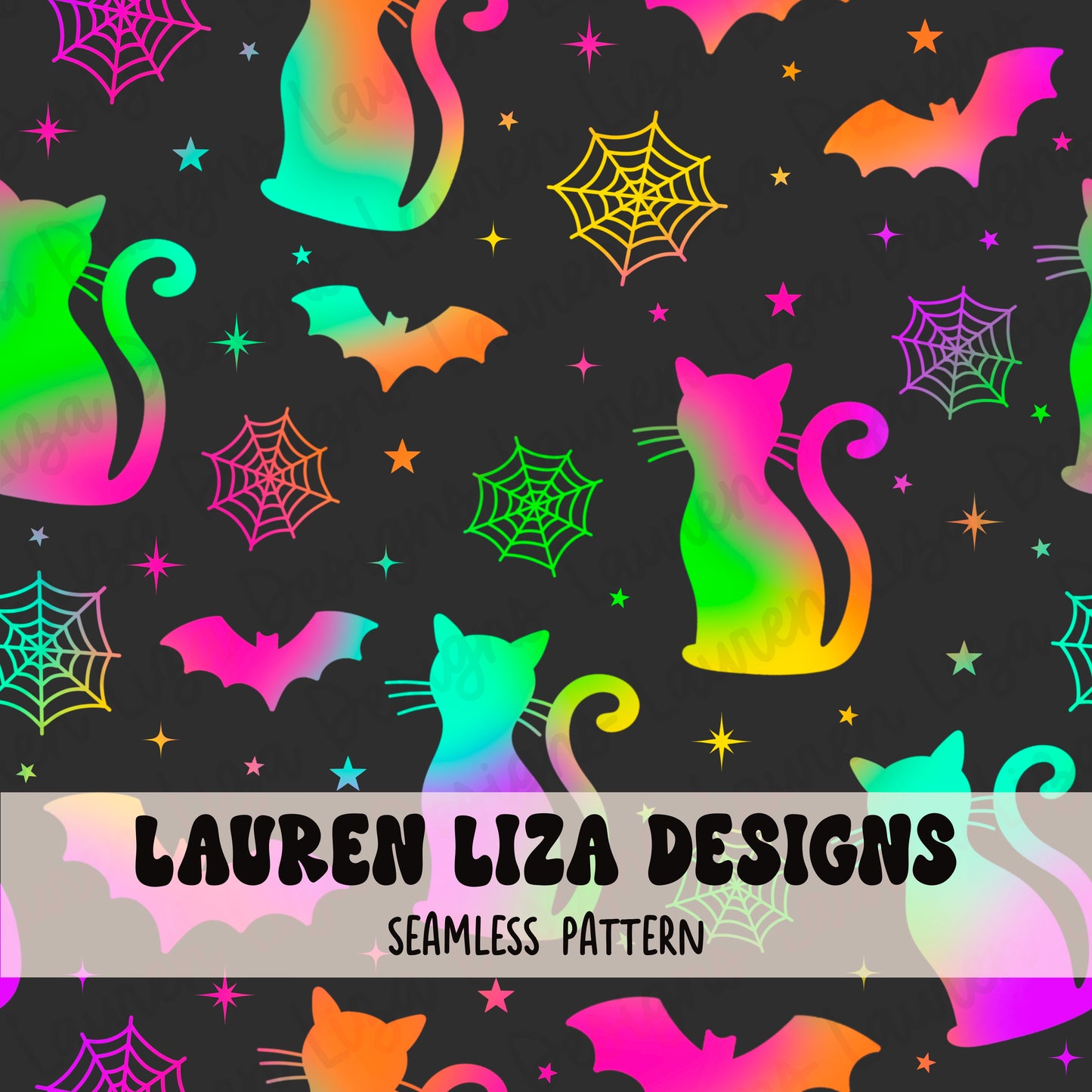 Neon Cats and Bats - Halloween