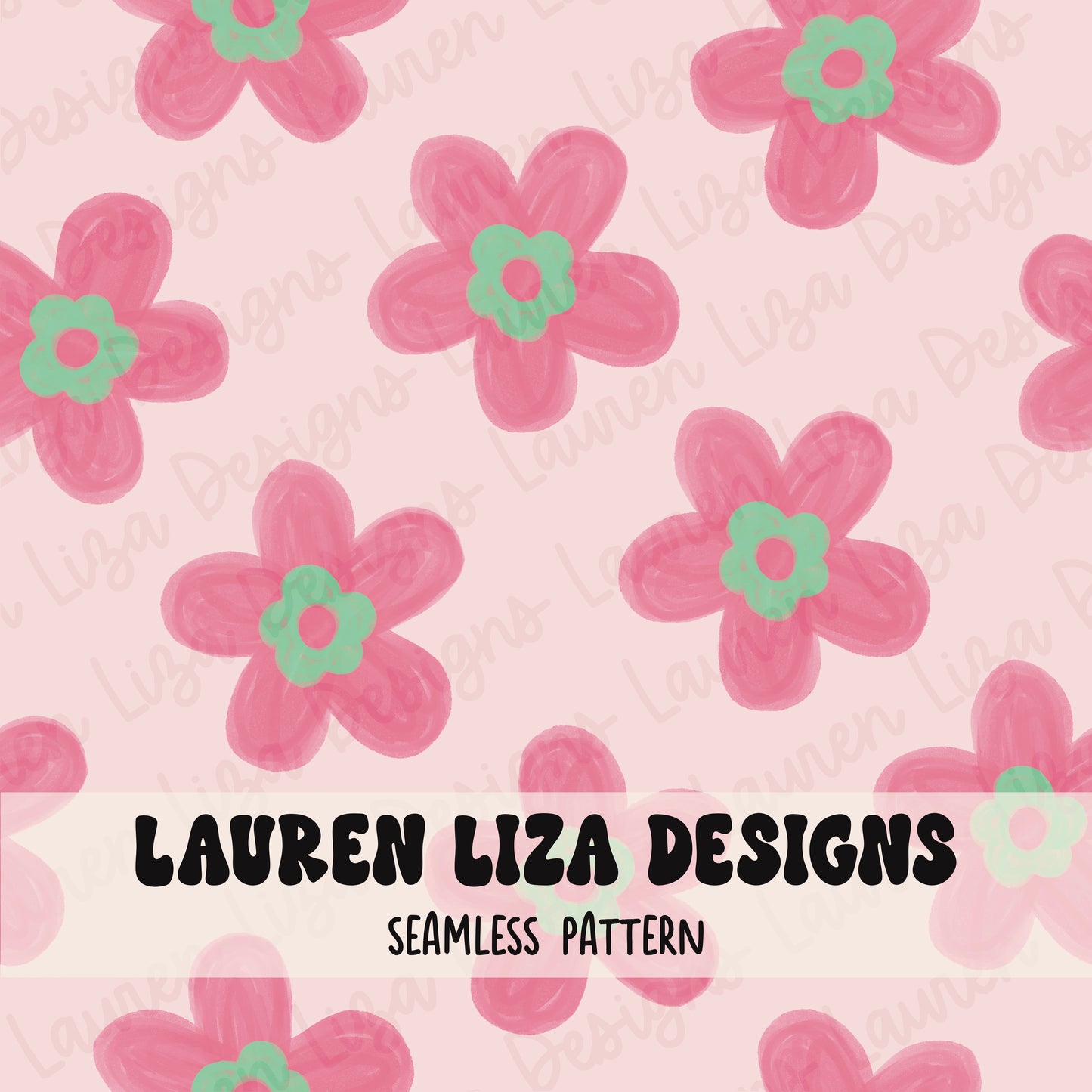 Watercolor Flowers in Pink and Green