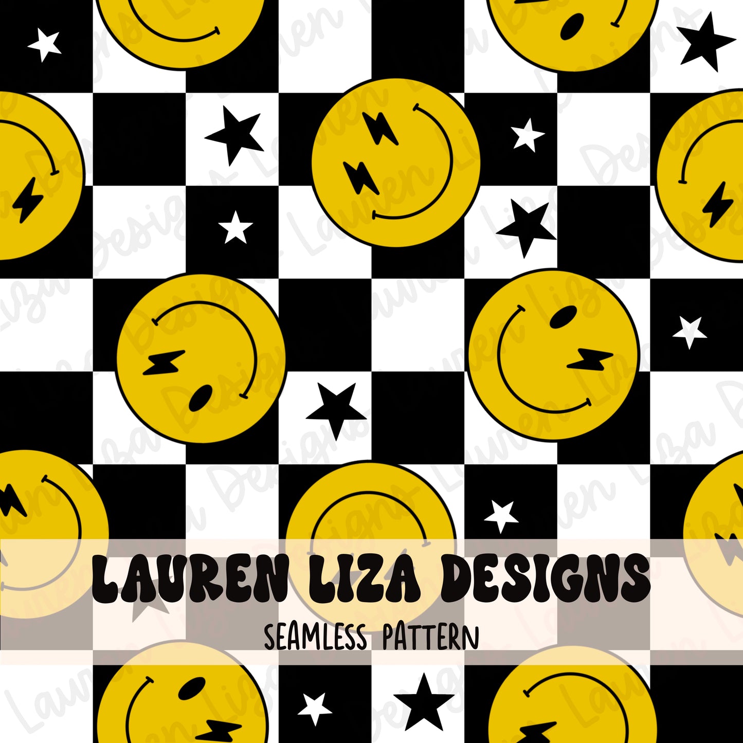 Yellow Smiley Faces and Stars on Checkers