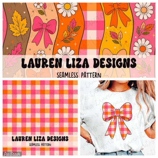 BUNDLE - Bright Autumn Wavy Stripes + Gingham Coordinate + Gingham Bow PNG