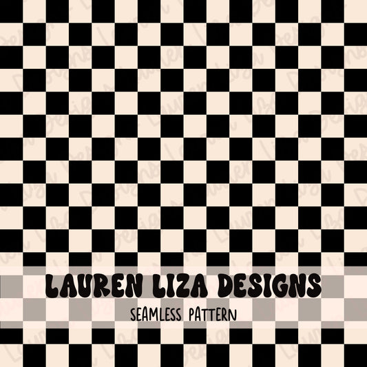 Black and Light Cream Checkers (Coordinates with Girly Wavy Stripes)