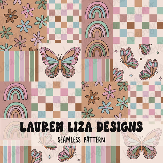 Boho Butterfly Rainbow Patchwork
