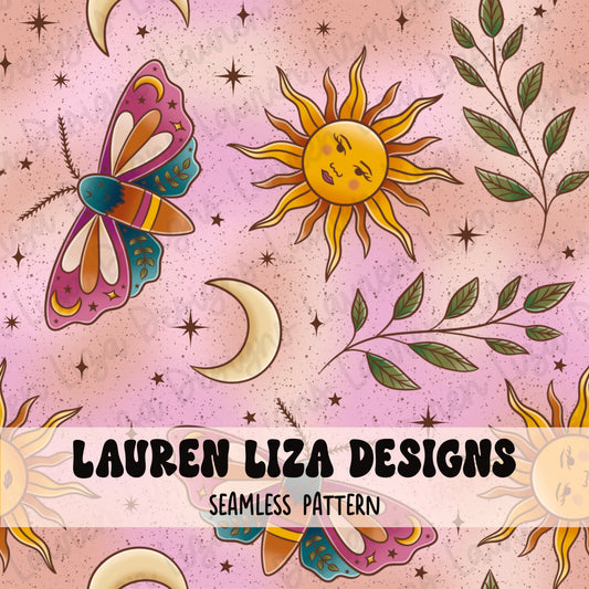 Celestial Moth and Sun - Peach Background