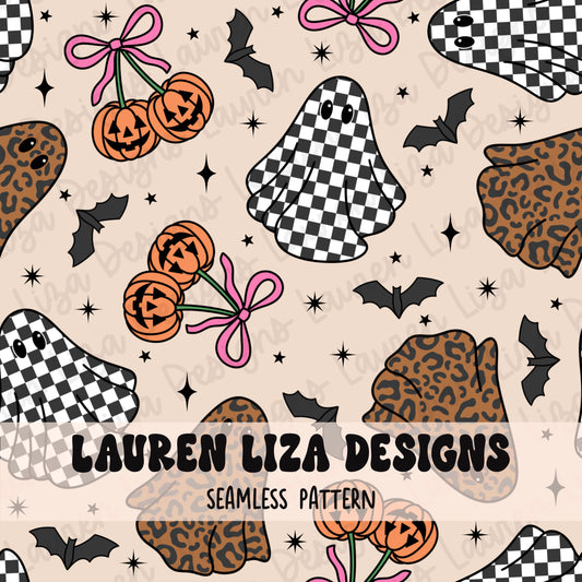 Checker and Leopard Ghosts, Cream Background