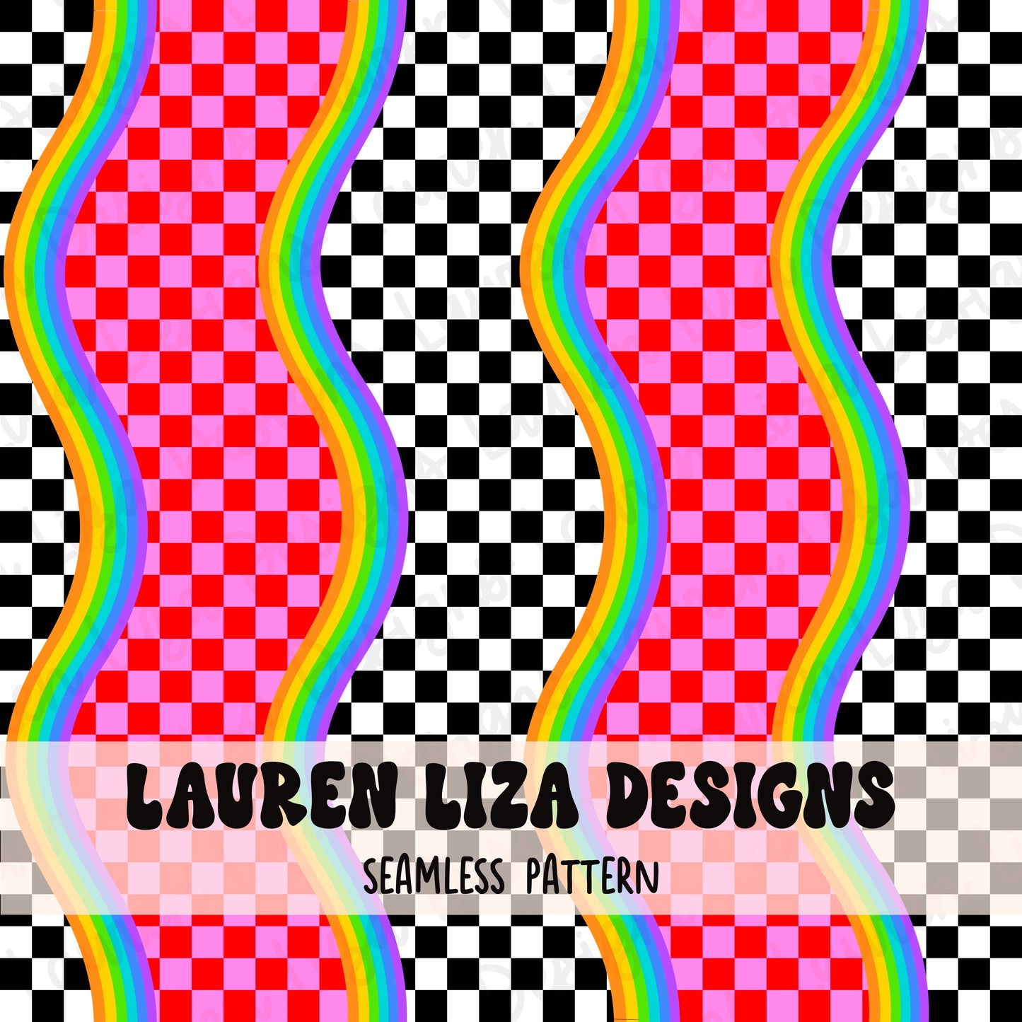 Checkers with Wavy Rainbow Stripes