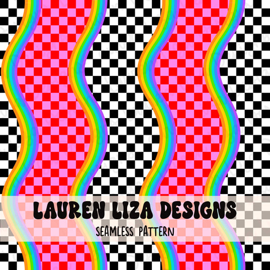 Checkers with Wavy Rainbow Stripes