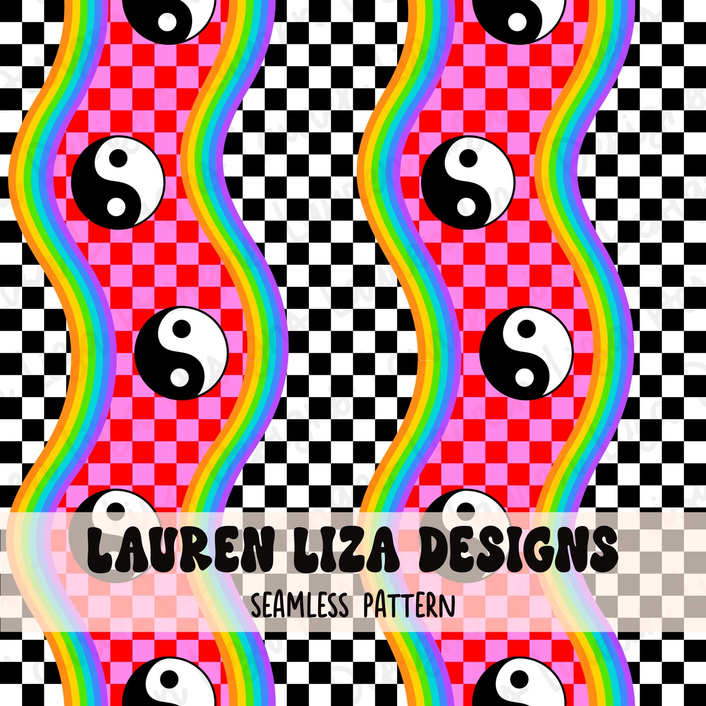 Checkers with Wavy Rainbow Stripes and Yin Yangs