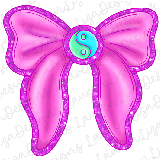 Fuchsia Yin Yang Bow, Glitter PNG