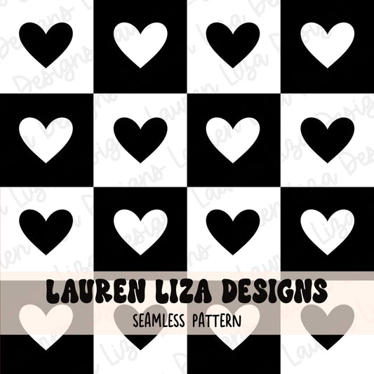 Valentines Heart Checkers - Black and White