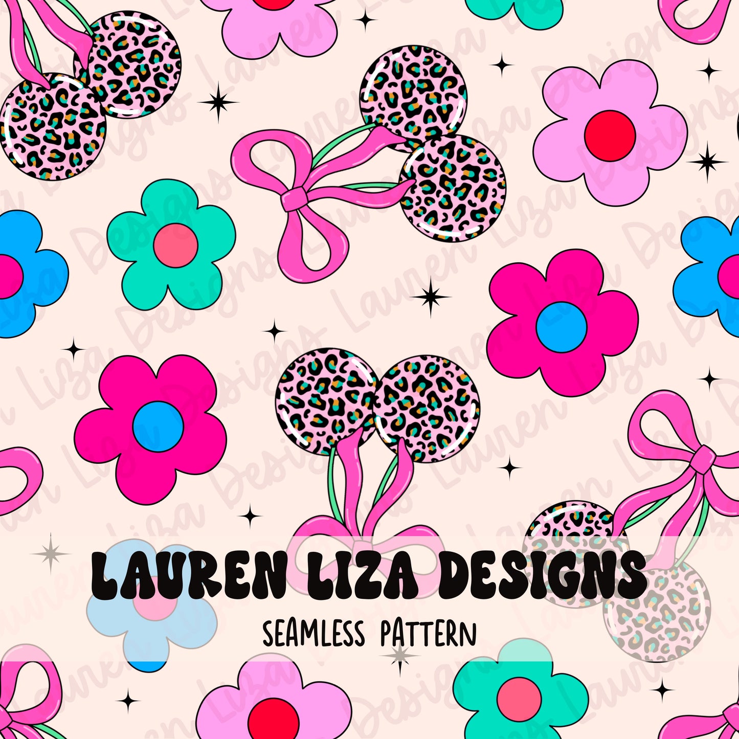 Leopard Print Cherries and Daisies
