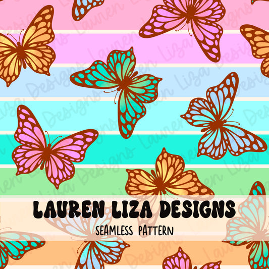 Neon Ombre Butterflies on Stripes