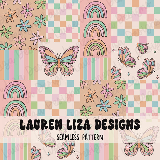 Pastel Butterfly Rainbow Patchwork