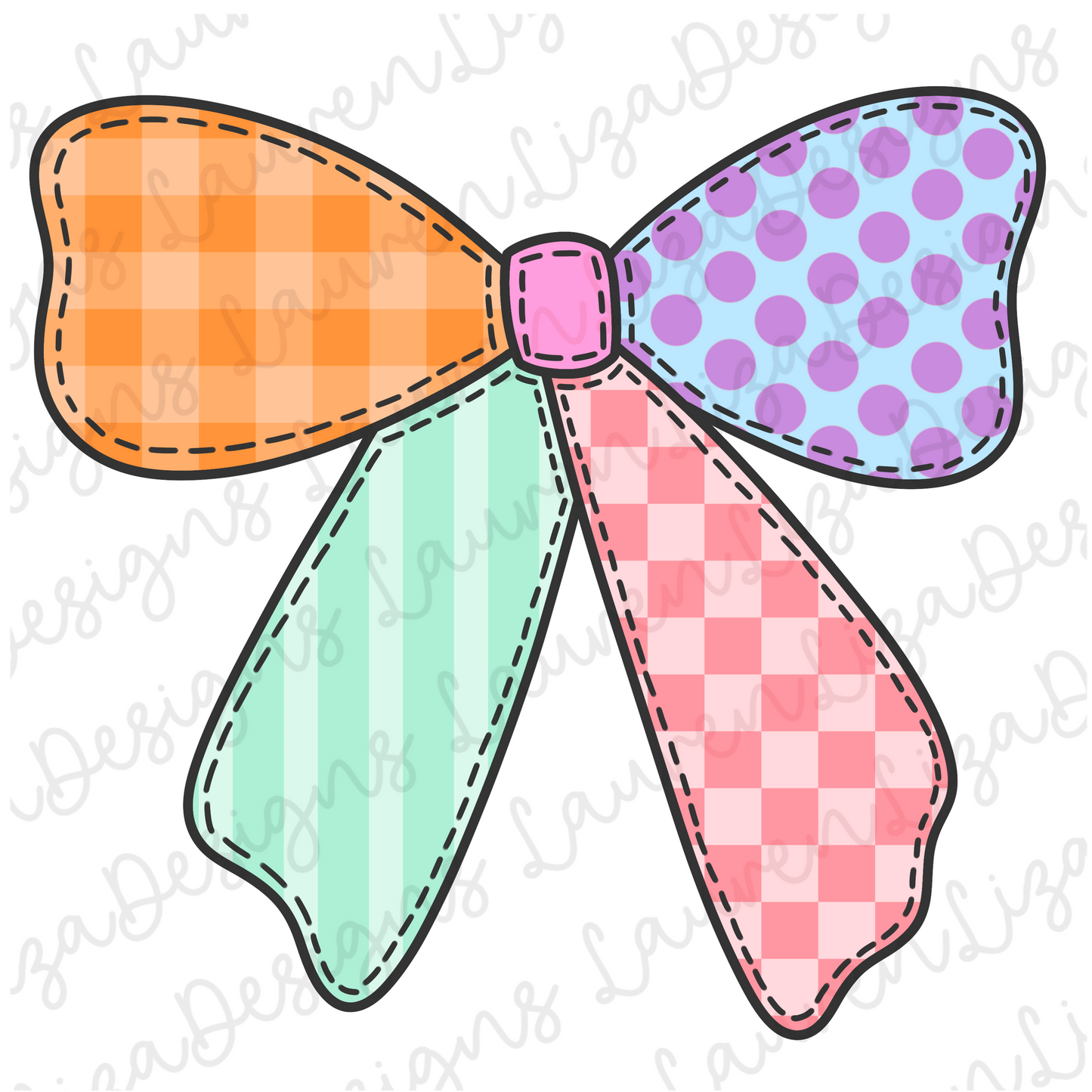 Patchwork Bow, Colorful PNG