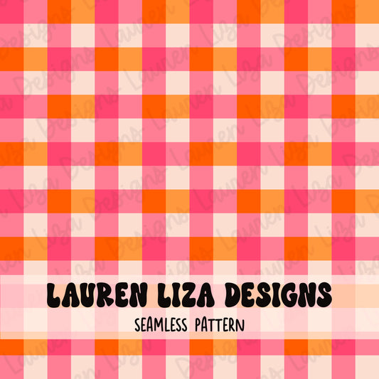 Pink and Orange Gingham (Coordinates with Bright Autumn Wavy Stripes)