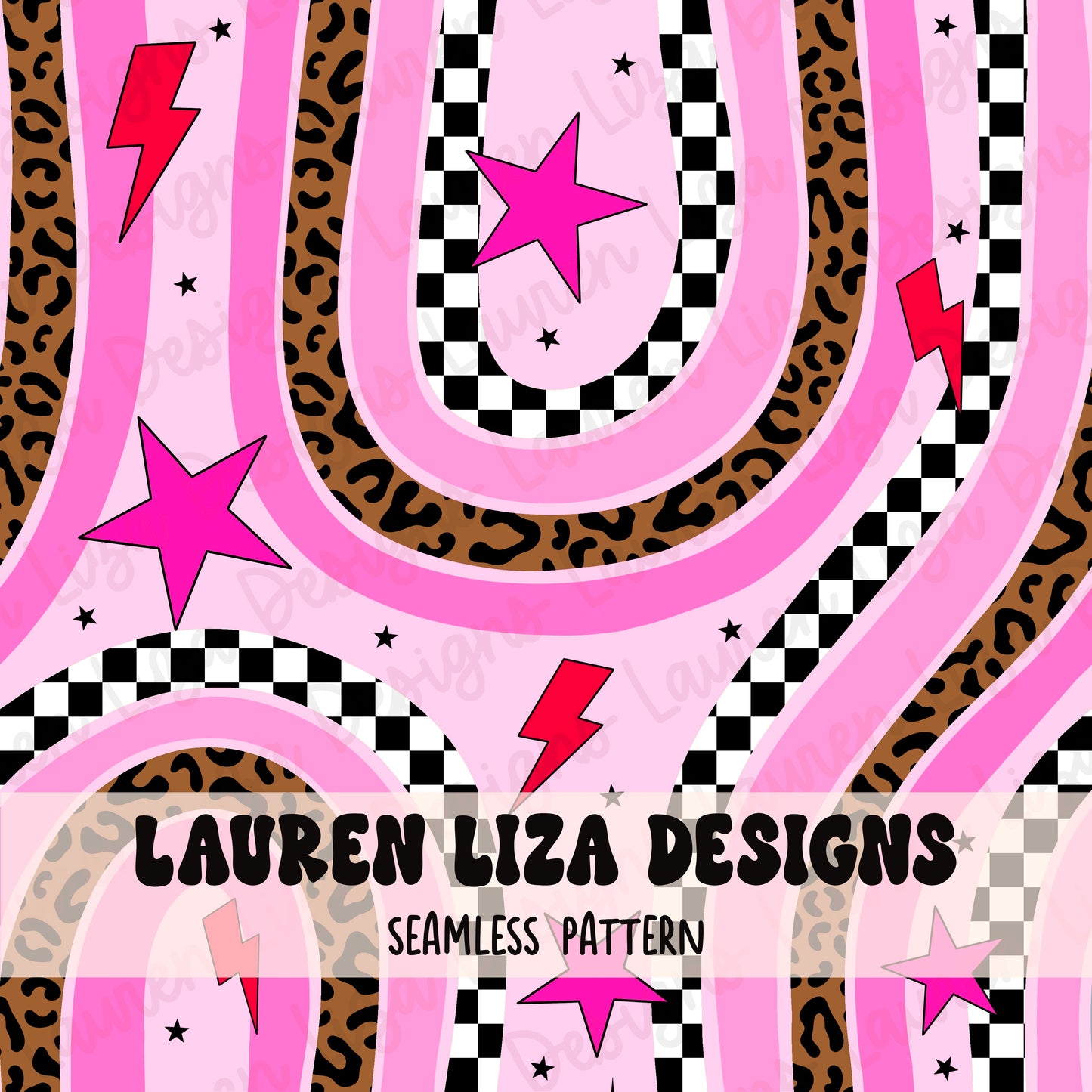 Pink Retro Stripes with Stars and Lightning Bolts