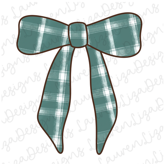 Light Teal Plaid Bow PNG