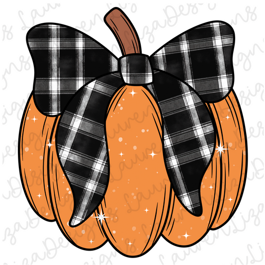 Pumpkin with Black Plaid Bow PNG