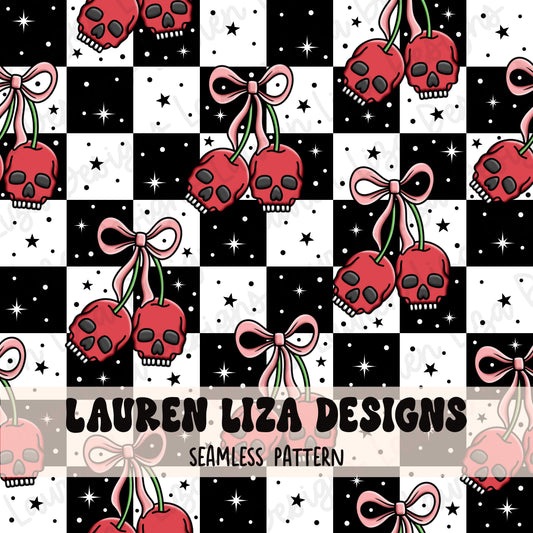 Skull Cherries on Checkers