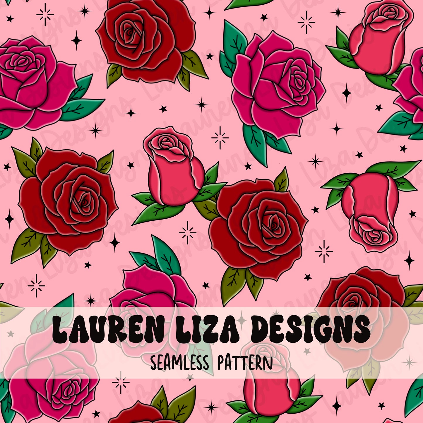 Tattoo Roses - Pink Background