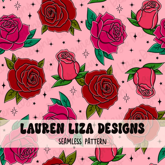 Tattoo Roses - Pink Background