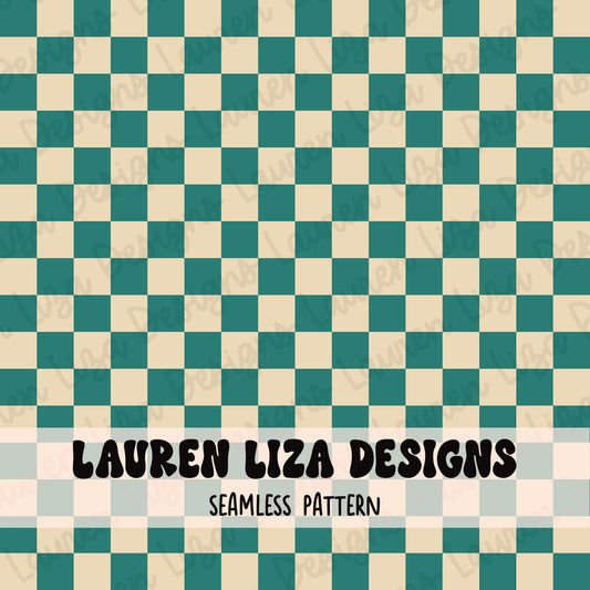 Teal and Cream Checkers (Coordinates with Thanksgiving Boy Turkey)