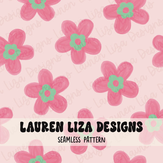 Watercolor Flowers in Pink and Green