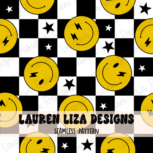Yellow Smiley Faces and Stars on Checkers